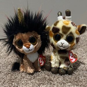 Ty Beanie Boos Lion and Giraffe Plush Toys - Black, Brown, and White